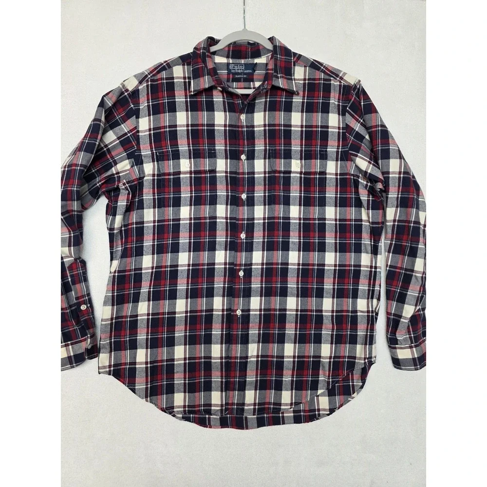 Polo By Ralph Lauren Shirt Mens XL Blue Red Plaid Flannel Long Sleeve Button - Picture 2 of 8